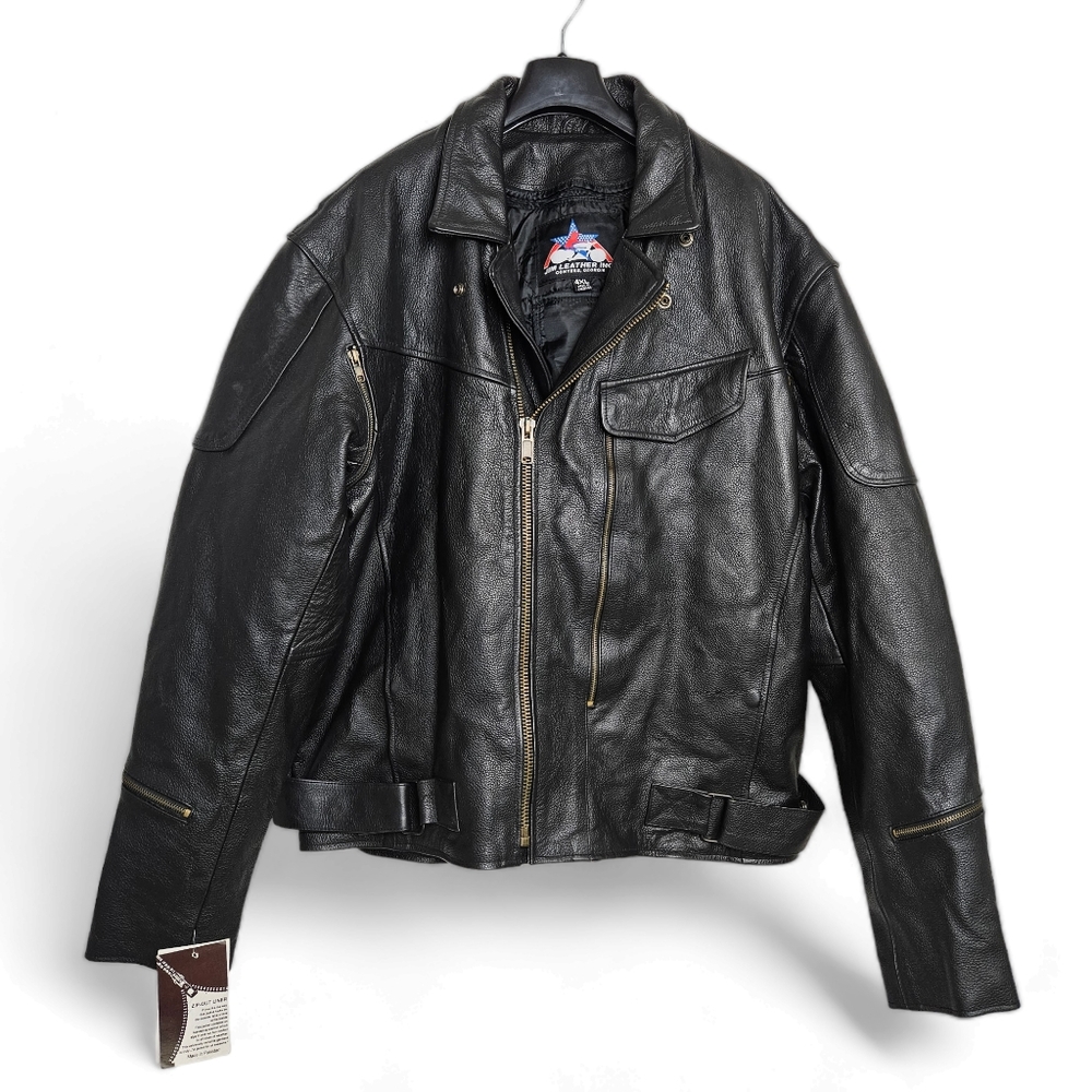 Jim Leather Inc Men's NWT Black Leather Motorcycle Jacket Size 4XL